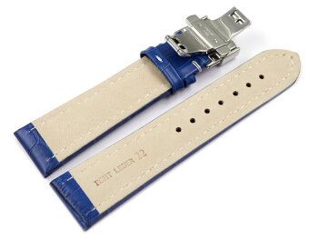 Butterfly - Watch strap - Genuine leather - croco print - blue 24mm Steel