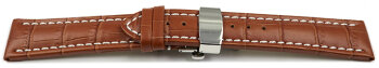 Butterfly - Watch strap - Genuine leather - croco print - light brown 20mm Steel