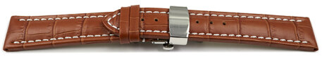 Butterfly - Watch strap - Genuine leather - croco print - light brown 24mm Steel