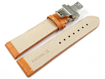 Butterfly - Watch strap - Genuine leather - croco print - orange 20mm Steel