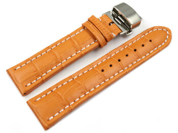 Butterfly - Watch strap - Genuine leather - croco print - orange 22mm Steel