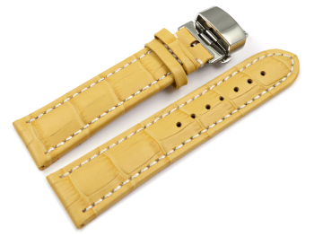 Butterfly - Watch strap - Genuine leather - croco print - yellow 22mm Steel