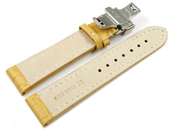 Butterfly - Watch strap - Genuine leather - croco print - yellow 22mm Steel