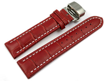 Butterfly - Watch strap - Genuine leather - croco print - red 22mm Steel