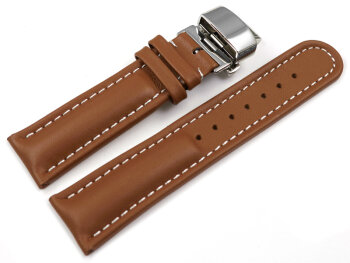 Butterfly - Genuine leather - smooth - light brown 20mm Steel