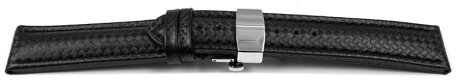 Butterfly - Watch strap - Genuine leather - carbon print - black 24mm black