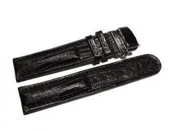 Butterfly - Genuine leather - Tegu print - black 22mm Steel