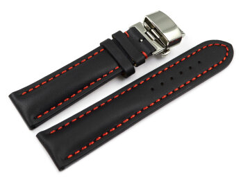 Butterfly - Genuine leather - strong padded - smooth - black red stich 18mm Steel