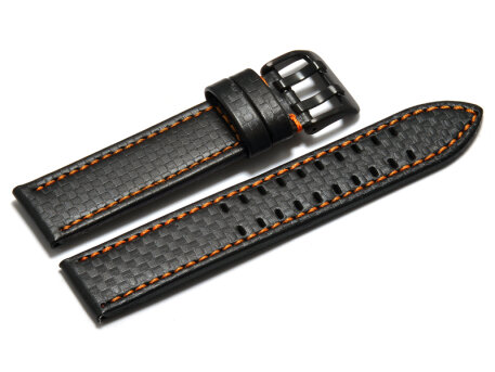 Watch strap - Genuine leather - black carbon optic -...