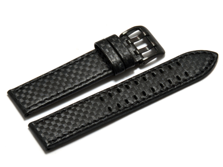 Watch strap - Genuine leather - black carbon optic -...