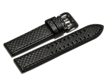 Watch strap - Genuine leather - black carbon optic - black stitching  24mm