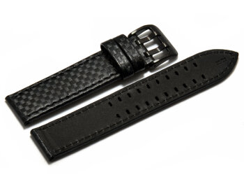 Watch strap - Genuine leather - black carbon optic - black stitching  24mm