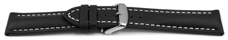 Watch strap - strong padded - smooth - black - 19, 21, 23 mm
