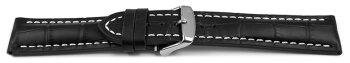 Watch band - strong padded - croco print - black - 19, 21, 23 mm