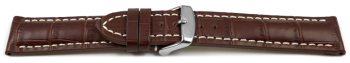 Watch band - strong padded - croco print - brown - 19, 21, 23 mm