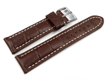 Watch band - strong padded - croco print - brown - 19, 21, 23 mm
