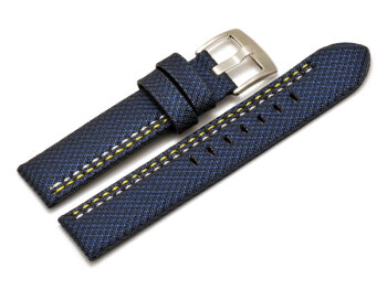 Watch band - HighTech - textile look - blue - yellow and white stitching 22mm