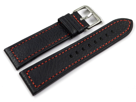 Lotus Watch Strap 15688/4, 15688 Black Leather with Red...