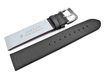 Screw Type Black Leather Watch Strap 12 mm Stainless Steel Buckle