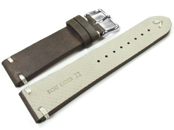 Watch strap - Genuine leather - Soft Vintage - dark brown 22mm Steel