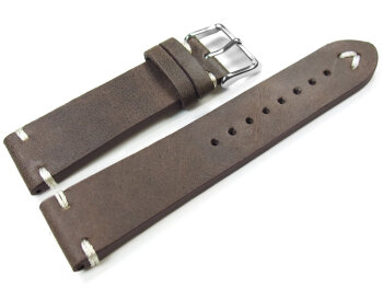 Watch strap - Genuine leather - Soft Vintage - dark brown 24mm Gold