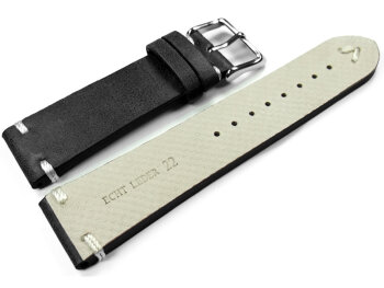 Watch strap - Genuine leather - Soft Vintage - black 18mm Steel
