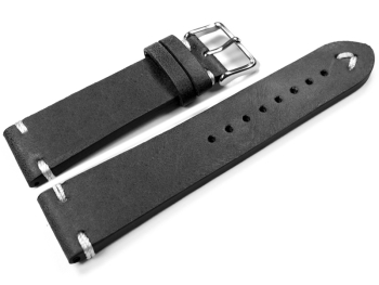 Watch strap - Genuine leather - Soft Vintage - black 20mm Steel