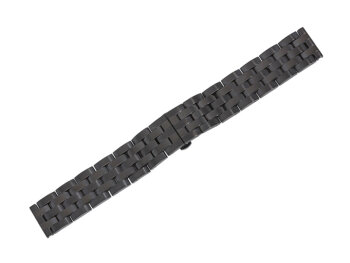 Metal watch band - Butterfly - Solid - polished and brushed - black 20mm