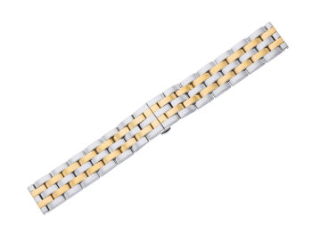 Metal watch band - Butterfly - Solid - polished and brushed - bicolor 22mm