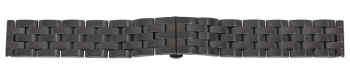 Metal watch band - Butterfly - Solid - polished and brushed - black 18mm