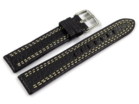 Lotus Black Leather Watch Strap - yellow and white...