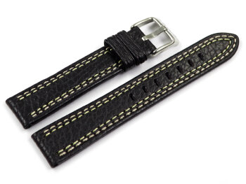 Lotus Black Leather Watch Strap - yellow and white stitching - 15653/3, 15653