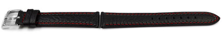 Lotus Black Leather Watch Strap - grey and red stitching - 15653/5, 15653/6, 15653/7, 15653