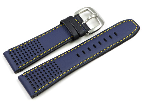 Blue Leather Watch Lotus - yellow stitching for15323-B u....