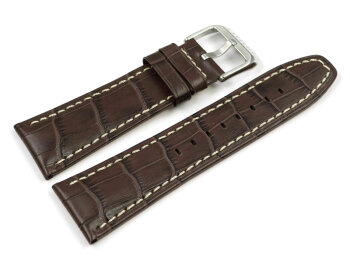 Lotus brown leather watch band for 15536, crocodile print - white stitching