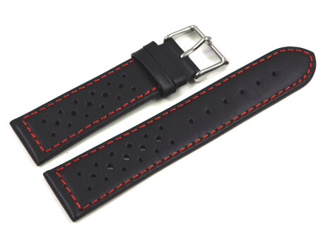Watch strap - genuine leather - Style - black red stitch
