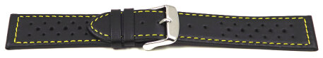 Watch strap - genuine leather - Style - black yellow stitch