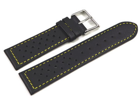 Watch strap - genuine leather - Style - black yellow stitch