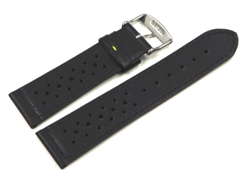 Watch strap - genuine leather - Style - black yellow stitch