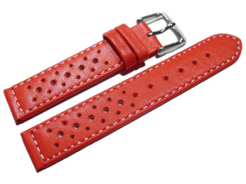 Watch strap - genuine leather - Style - red 22mm Steel