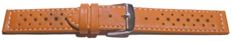 Watch strap - genuine leather - Style - orange 20mm Steel