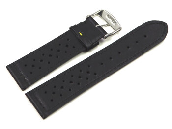 Watch strap - genuine leather - Style - black yellow stitch 22mm Gold