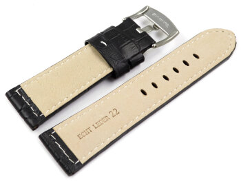Watch strap - genuine leather - croco - black white stitching