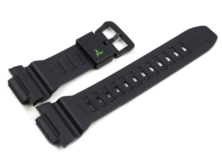 Casio Black Resin Watch Strap with Green Logo Print for...