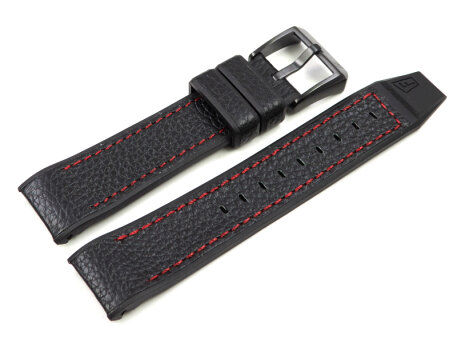 Festina Replacement Black Leather Watch Strap Red Stitching for F16289