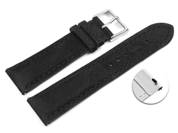 Watch strap - Genuine leather - vegetable tanned - black - quick change spring bar