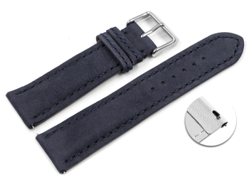 Watch strap - Genuine leather - vegetable tanned - dark blue - quick change spring bar 22mm Steel