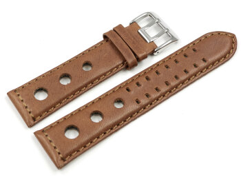 Watch strap - Genuine leather - perforated - Vegetable tanned - light brown - Model BIO 24mm