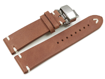 Watch strap - Genuine leather - Soft Vintage - brown - Butterfly-Clasp 24mm Gold