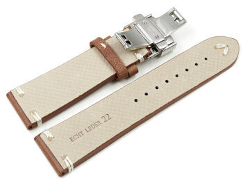 Watch strap - Genuine leather - Soft Vintage - brown - Butterfly-Clasp 24mm Gold